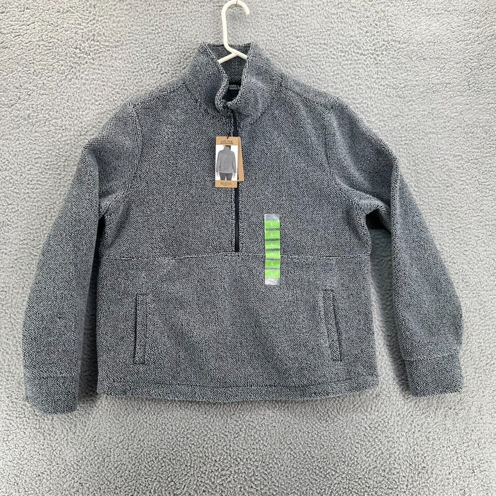 EDDIE BAUER Women's Quarter Zip Fleece Black Grey SZ Large Pockets Classic NWT